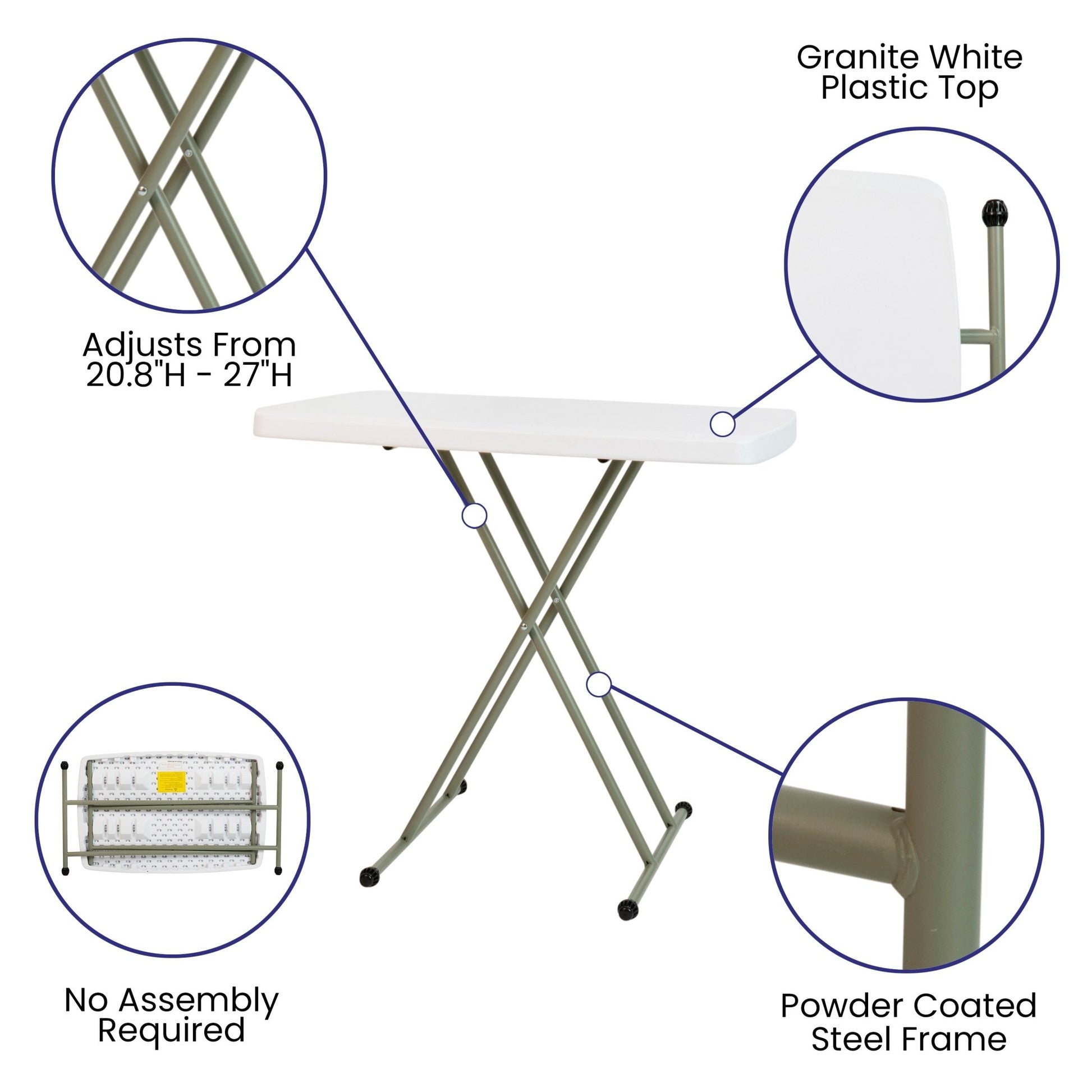 Elon 30 Inch Indoor/Outdoor Plastic Banquet and Event Folding Table with Adjustable Height - Granite White by Flash Furniture - SchoolOutlet