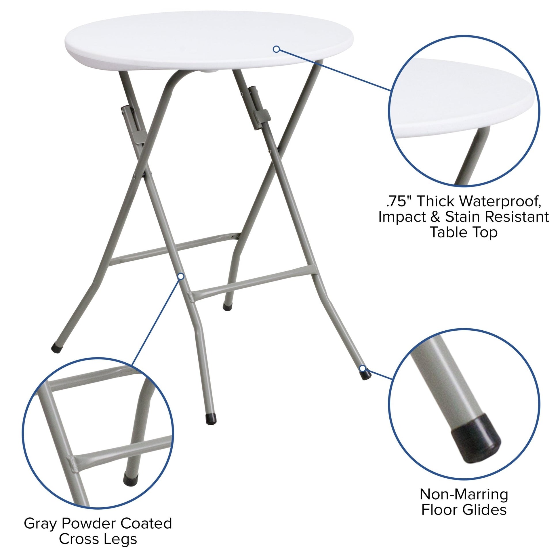 Elon 2 - Foot Round Plastic Folding Table for Banquet and Events - Granite White by Flash Furniture - SchoolOutlet