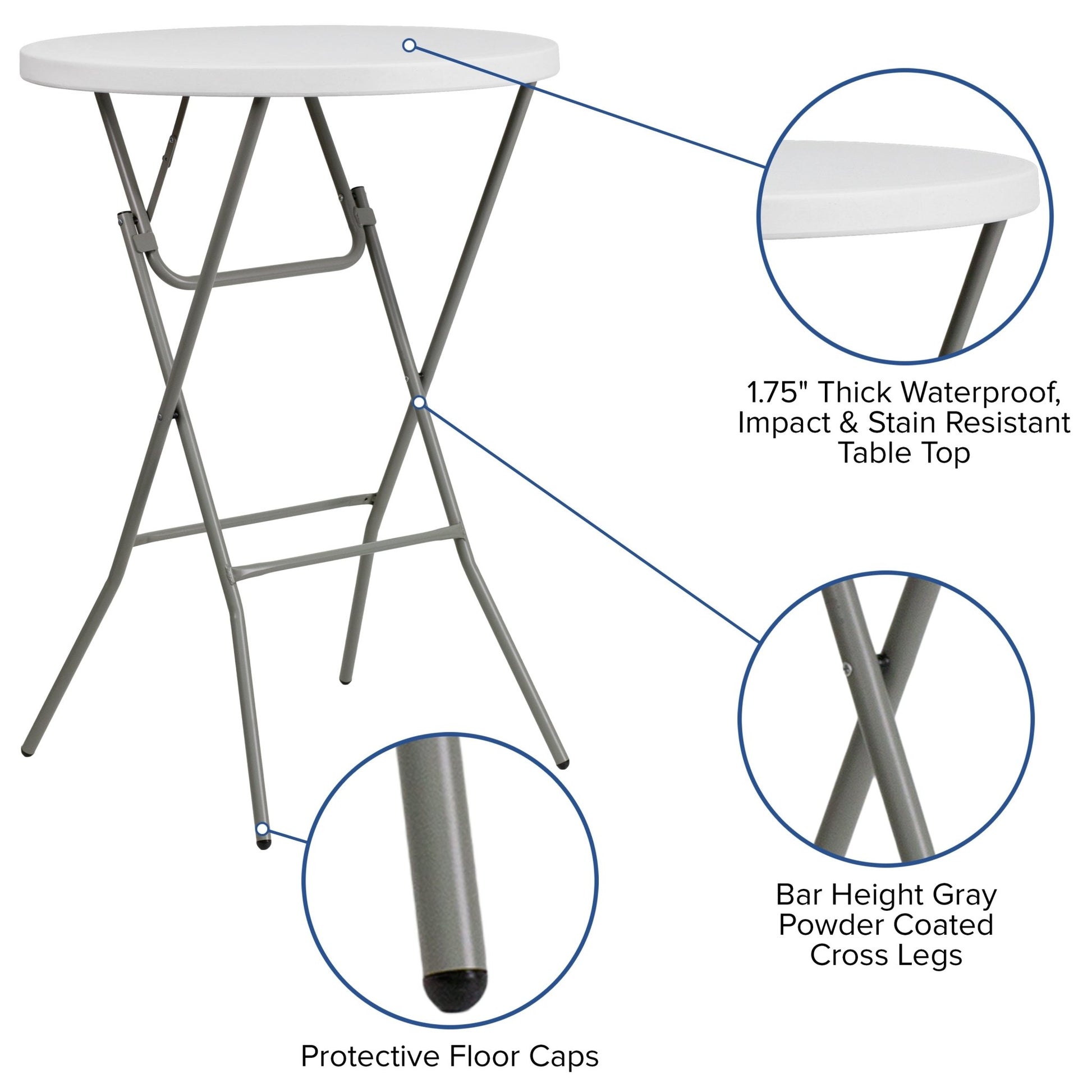 Elon 2.6 - Foot Round Plastic Bar Height Folding Table - Granite White by Flash Furniture - SchoolOutlet