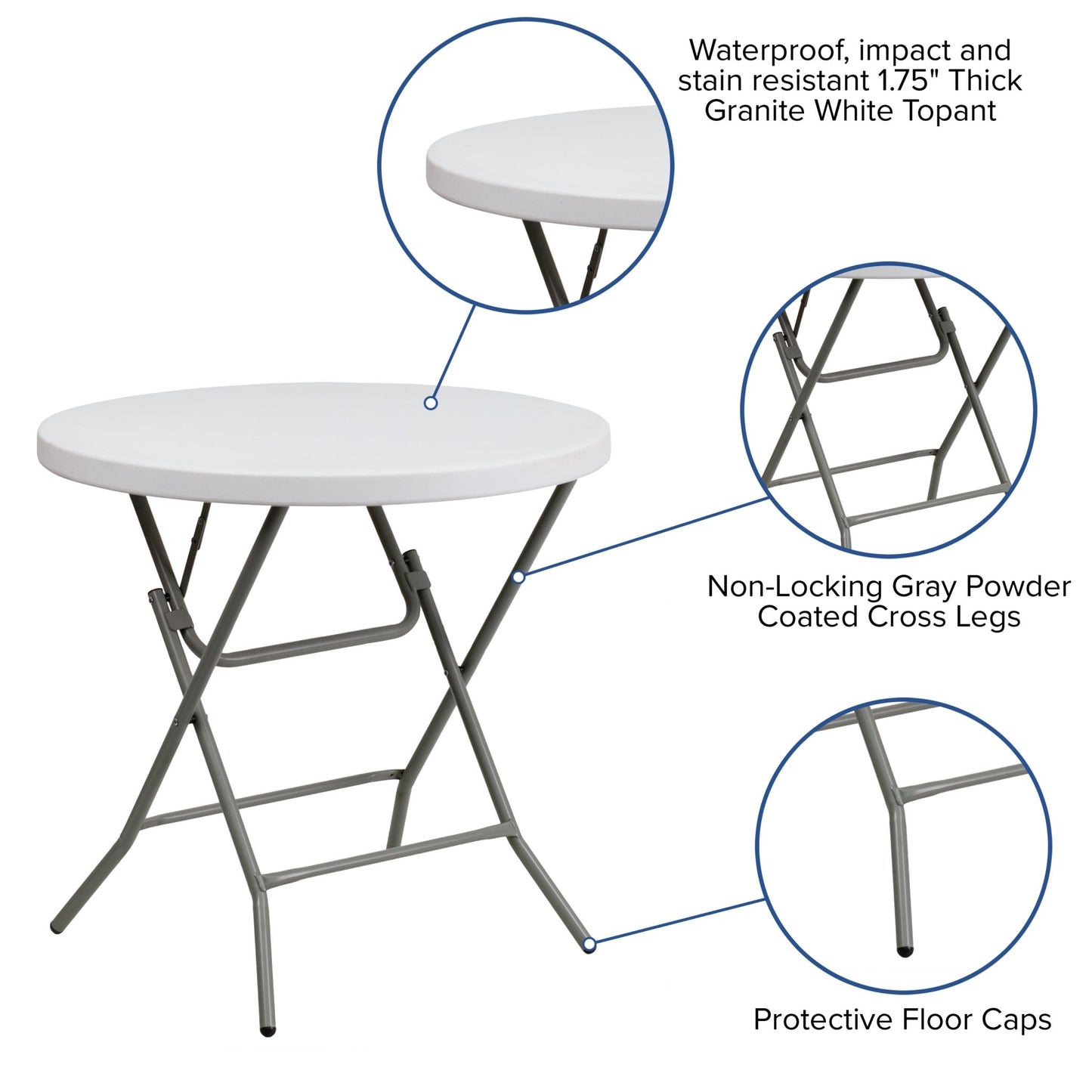 Elon 2.63 - Foot Round Plastic Folding Table for Banquet and Events - Granite White by Flash Furniture - SchoolOutlet