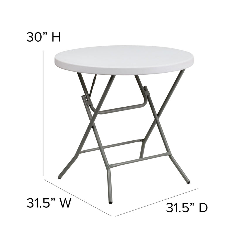 Elon 2.63 - Foot Round Plastic Folding Table for Banquet and Events - Granite White by Flash Furniture - SchoolOutlet