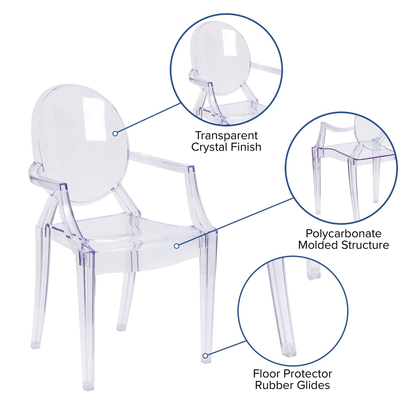 Shirley Ghost Chair with Arms in Transparent Crystal by Flash Furniture - SchoolOutlet