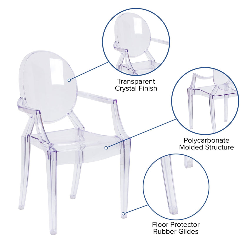 Shirley Ghost Chair with Arms in Transparent Crystal by Flash Furniture - SchoolOutlet