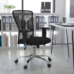 Jasmine Contemporary Swivel Task Office Chair with Mid-Back Black Mesh, Chrome Base and Adjustable Arms by Flash Furniture