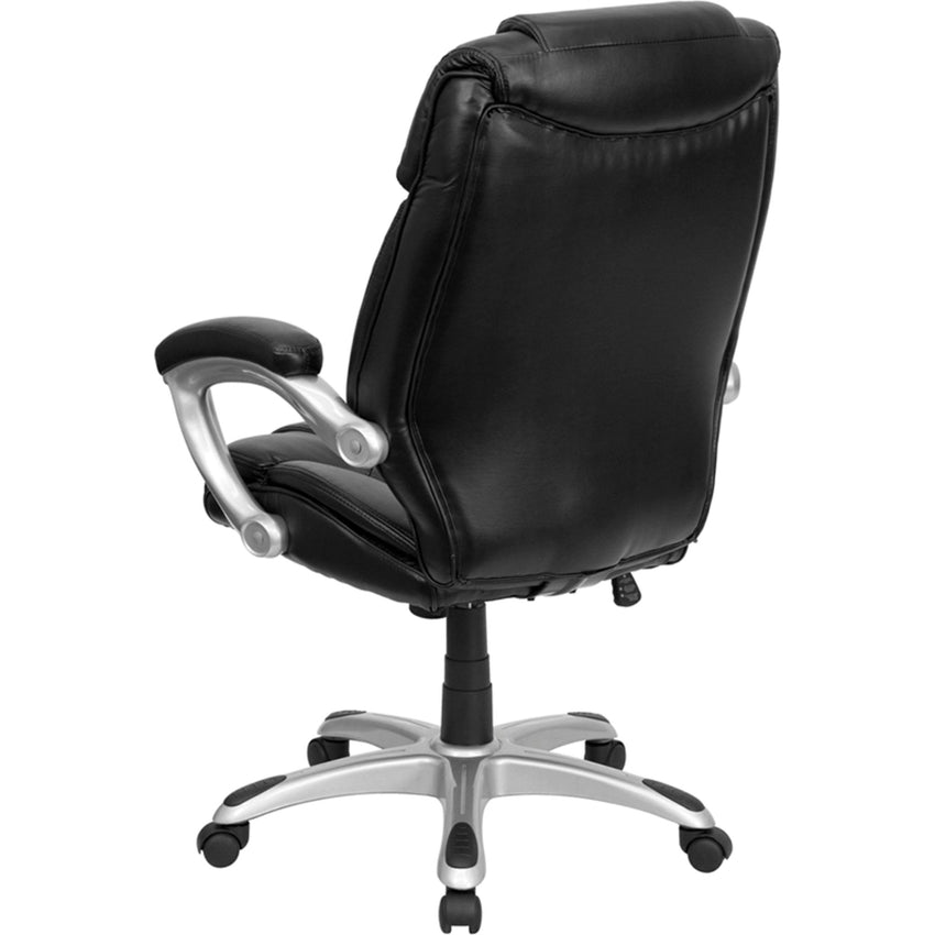 Heather Executive Swivel Ergonomic Office Chair with High Back Black LeatherSoft, Silver Nylon Base and Arms by Flash Furniture - SchoolOutlet