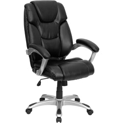 Heather Executive Swivel Ergonomic Office Chair with High Back Black LeatherSoft, Silver Nylon Base and Arms by Flash Furniture