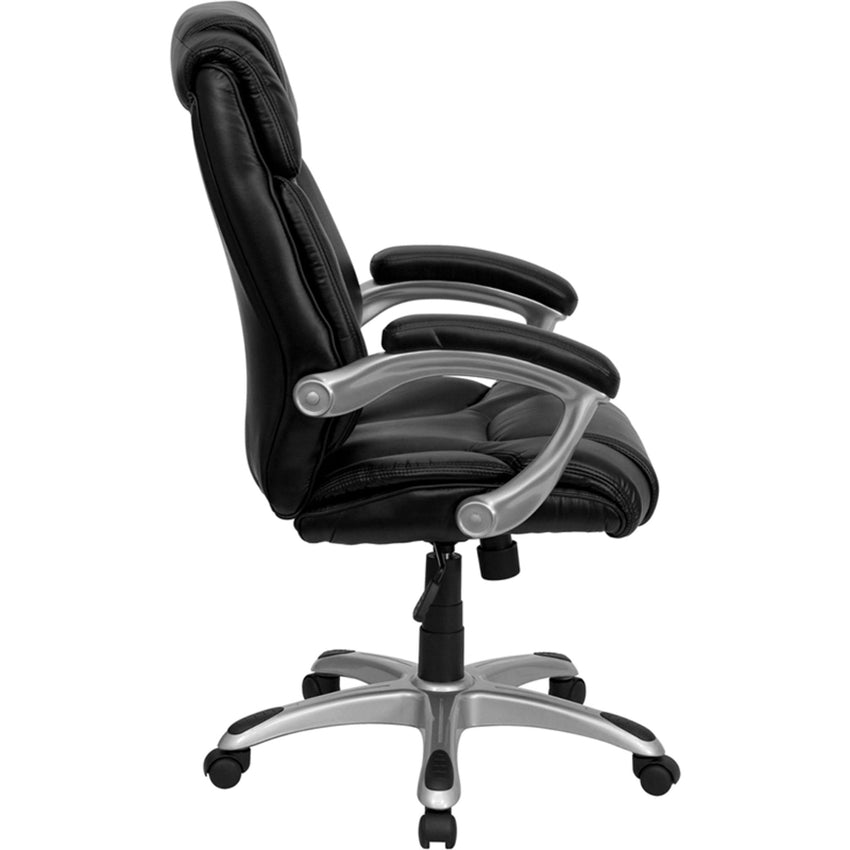 Heather Executive Swivel Ergonomic Office Chair with High Back Black LeatherSoft, Silver Nylon Base and Arms by Flash Furniture - SchoolOutlet