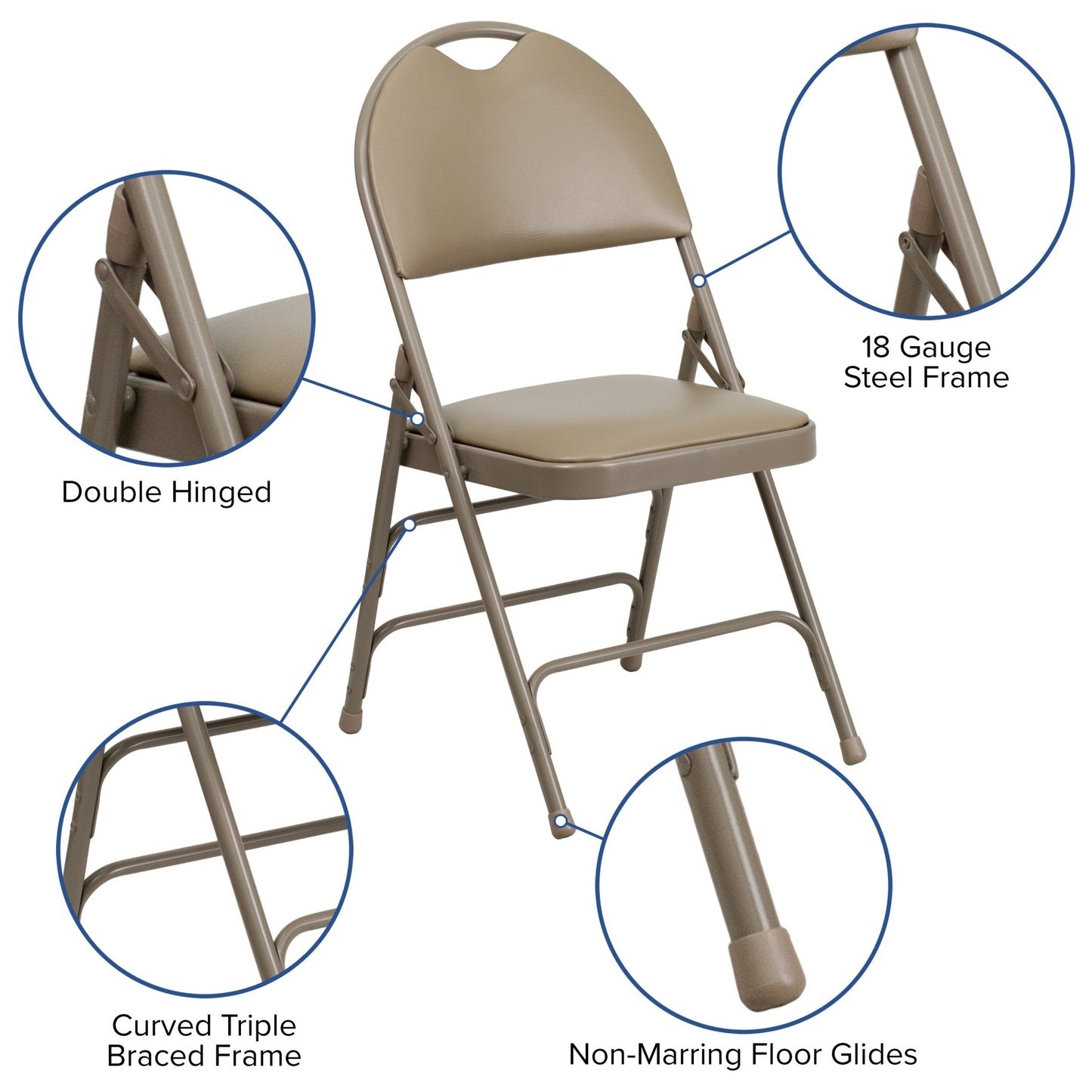 HERCULES Series Metal Folding Chair with Vinyl Seat, Easy - Carry Handle and Ultra - Premium Triple Braced by Flash Furniture - SchoolOutlet