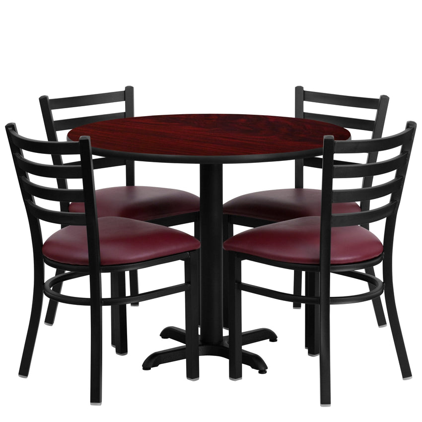 Carlton 36'' Round Laminate Table Set with X - Base and 4 Ladder Back Metal Chairs by Flash Furniture - SchoolOutlet