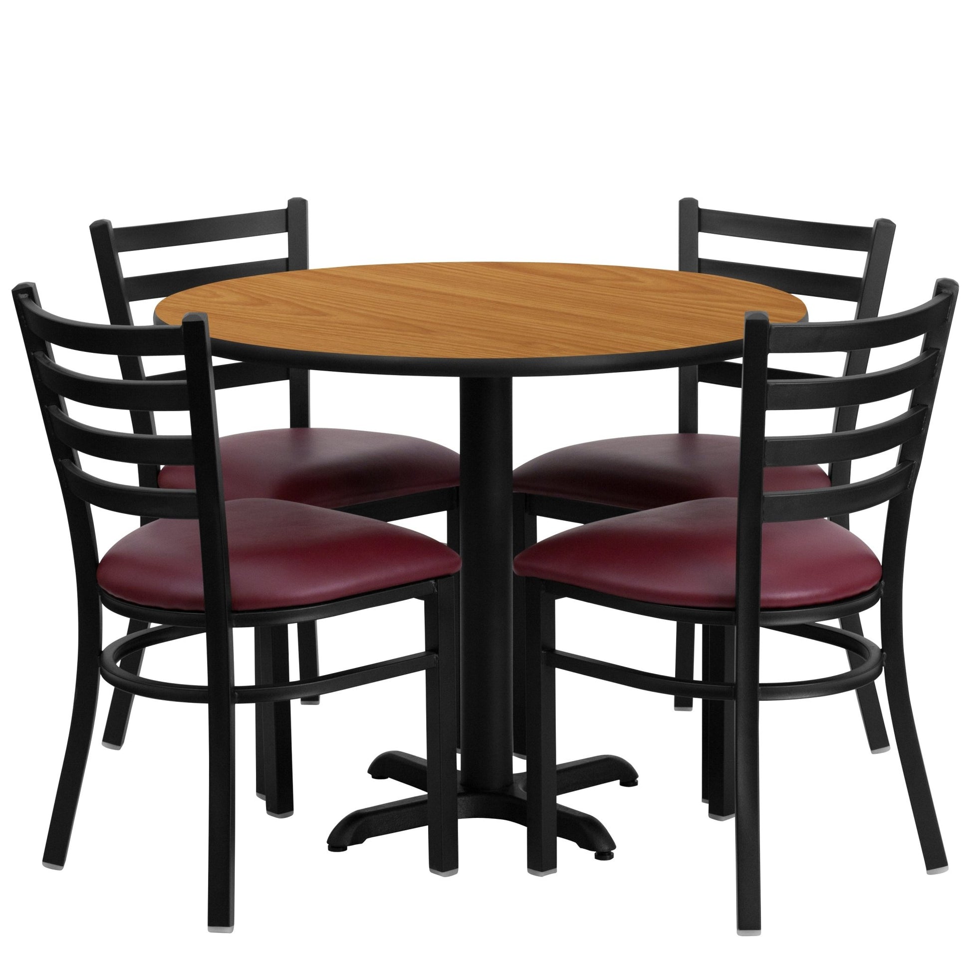 Carlton 36'' Round Laminate Table Set with X - Base and 4 Ladder Back Metal Chairs by Flash Furniture - SchoolOutlet