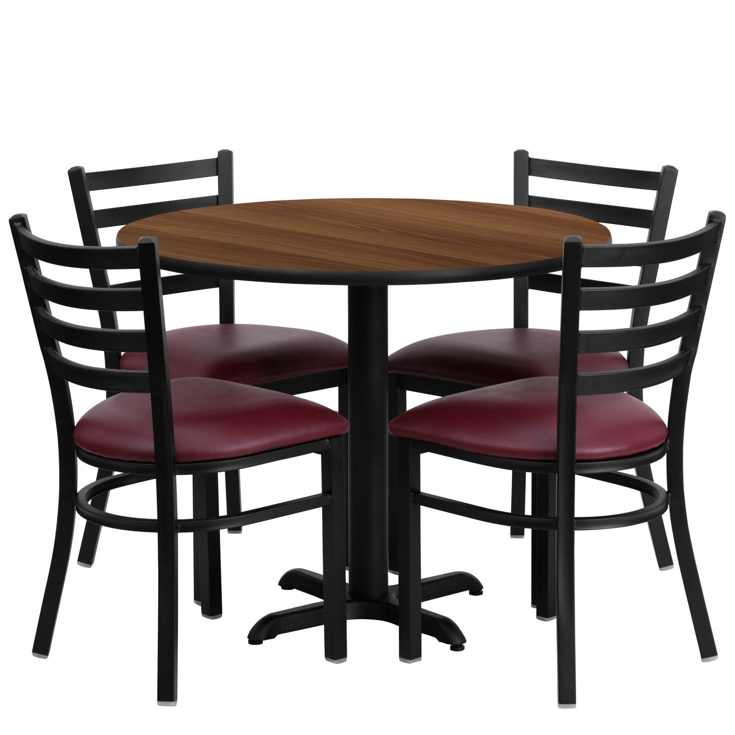 Carlton 36'' Round Laminate Table Set with X - Base and 4 Ladder Back Metal Chairs by Flash Furniture - SchoolOutlet