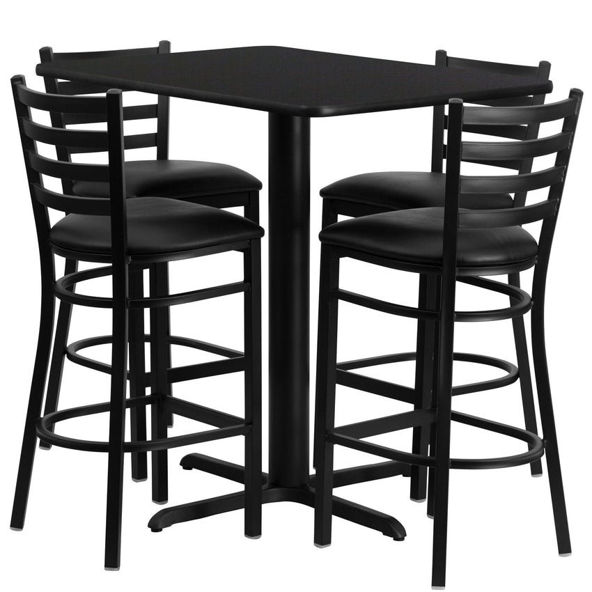 Carlton 24''W x 42''L Rectangular Laminate Table Set with 4 Ladder Back Metal Barstools - Black Vinyl Seat by Flash Furniture - SchoolOutlet