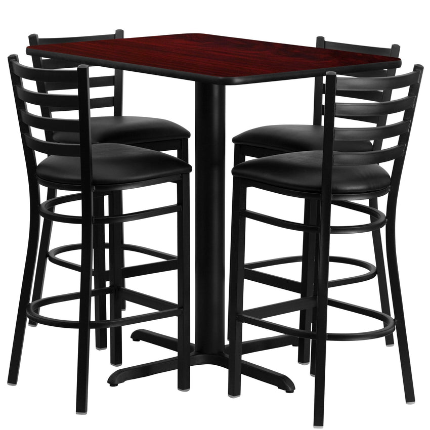 Carlton 24''W x 42''L Rectangular Laminate Table Set with 4 Ladder Back Metal Barstools - Black Vinyl Seat by Flash Furniture - SchoolOutlet