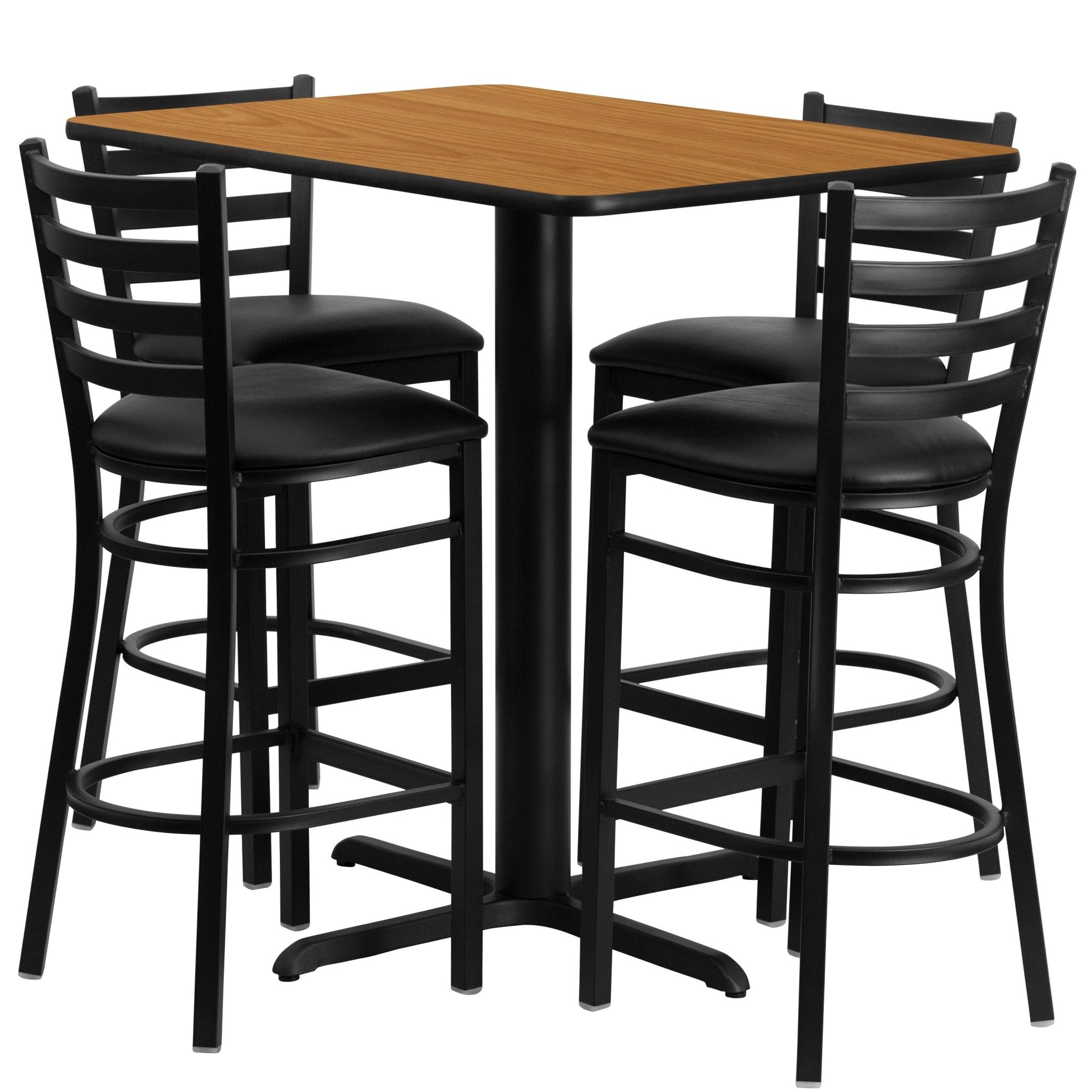 Carlton 24''W x 42''L Rectangular Laminate Table Set with 4 Ladder Back Metal Barstools - Black Vinyl Seat by Flash Furniture - SchoolOutlet