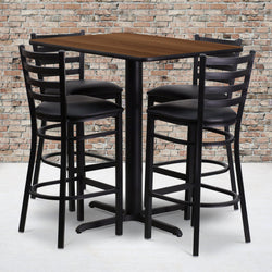 Carlton 24''W x 42''L Rectangular Laminate Table Set with 4 Ladder Back Metal Barstools - Black Vinyl Seat by Flash Furniture