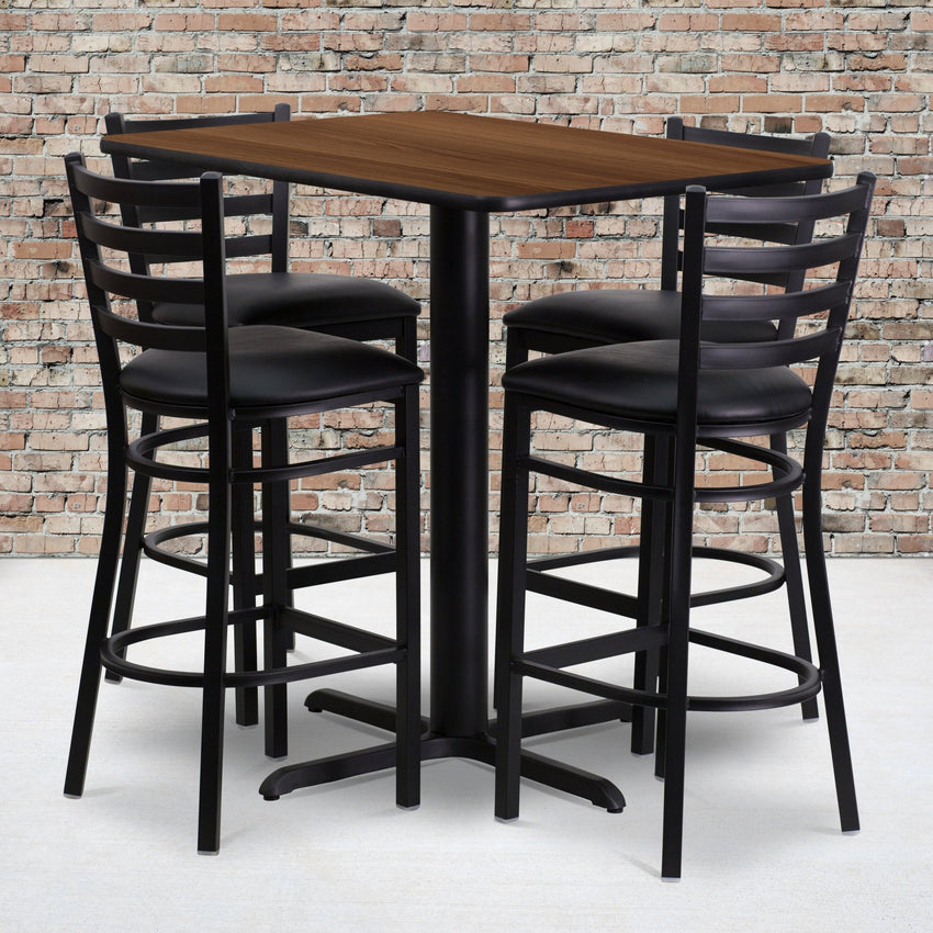 Carlton 24''W x 42''L Rectangular Laminate Table Set with 4 Ladder Back Metal Barstools - Black Vinyl Seat by Flash Furniture - SchoolOutlet