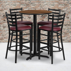 Carlton 30'' Round Laminate Table Set with X-Base and 4 Ladder Back Metal Barstools by Flash Furniture