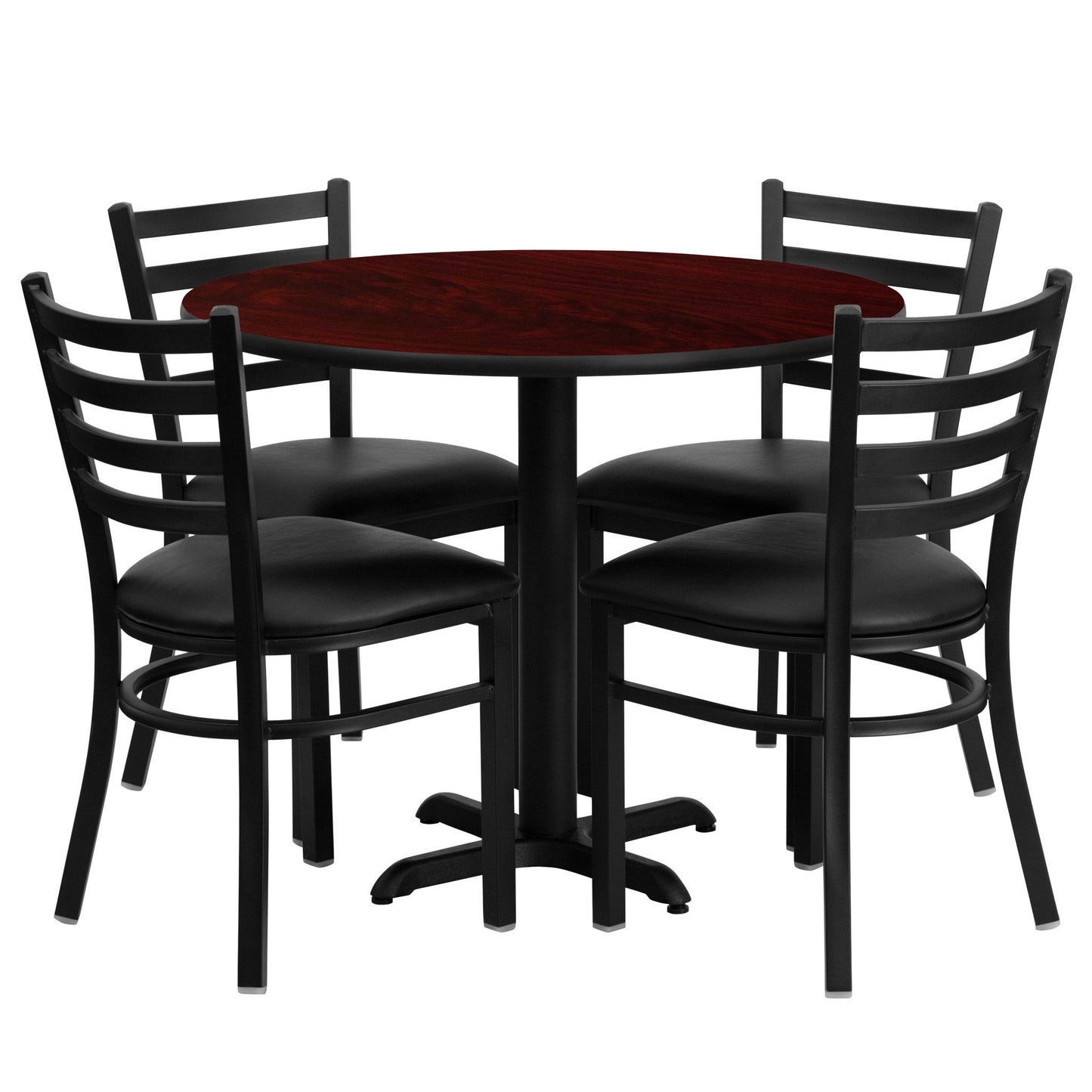 Carlton 36'' Round Laminate Table Set with X - Base and 4 Ladder Back Metal Chairs by Flash Furniture - SchoolOutlet