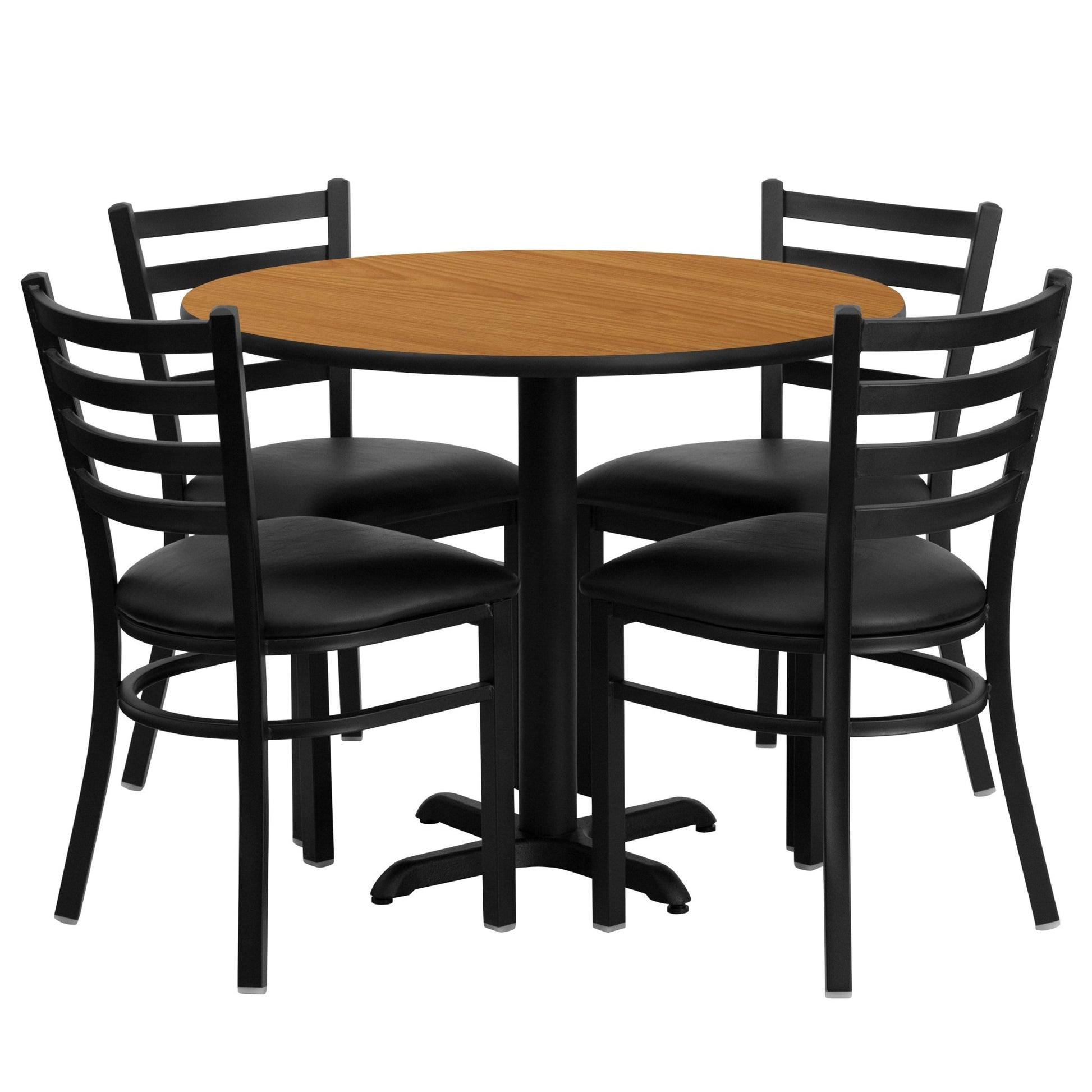 Carlton 36'' Round Laminate Table Set with X - Base and 4 Ladder Back Metal Chairs by Flash Furniture - SchoolOutlet