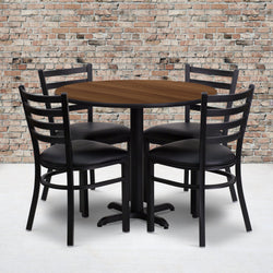 Carlton 36'' Round Laminate Table Set with X-Base and 4 Ladder Back Metal Chairs by Flash Furniture