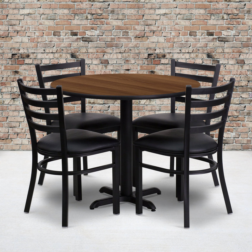 Carlton 36'' Round Laminate Table Set with X - Base and 4 Ladder Back Metal Chairs by Flash Furniture - SchoolOutlet