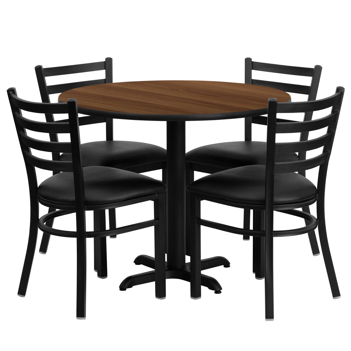 Carlton 36'' Round Laminate Table Set with X - Base and 4 Ladder Back Metal Chairs by Flash Furniture - SchoolOutlet