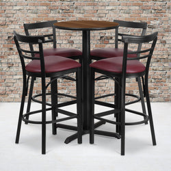 Carlton 24'' Round Laminate Table Set with X-Base and 4 Two-Slat Ladder Back Metal Barstools by Flash Furniture