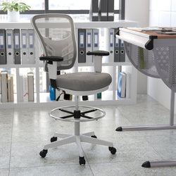 Tyler Mid-Back Mesh Ergonomic Drafting Chair with Adjustable Chrome Foot Ring and Adjustable Arms by Flash Furniture