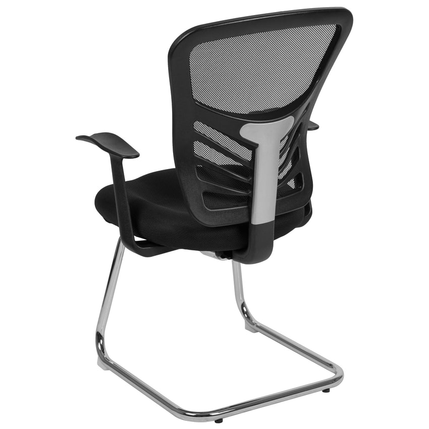 Steve Side Reception Chair with Black Mesh and Chrome Sled Base by Flash Furniture - SchoolOutlet