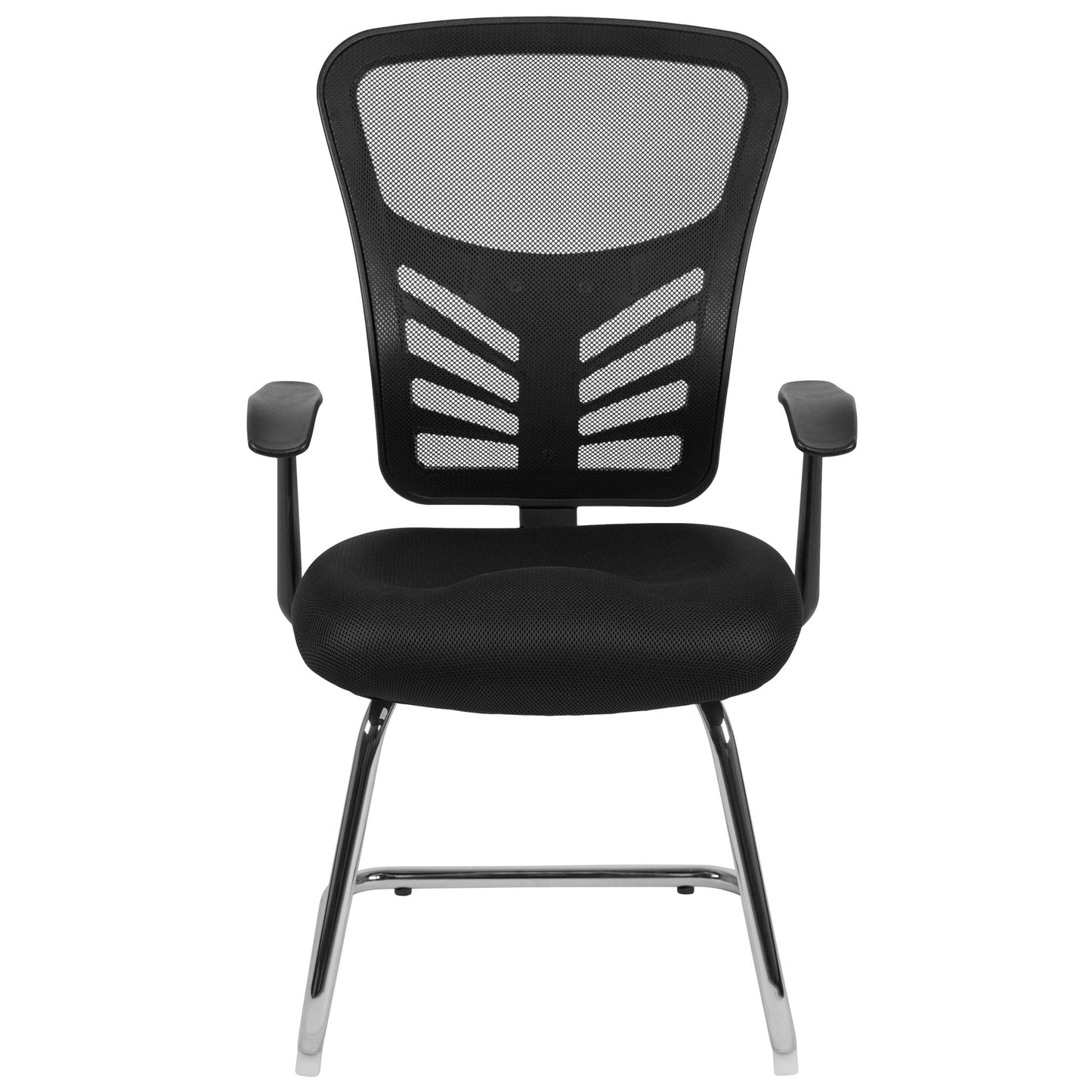 Steve Side Reception Chair with Black Mesh and Chrome Sled Base by Flash Furniture - SchoolOutlet