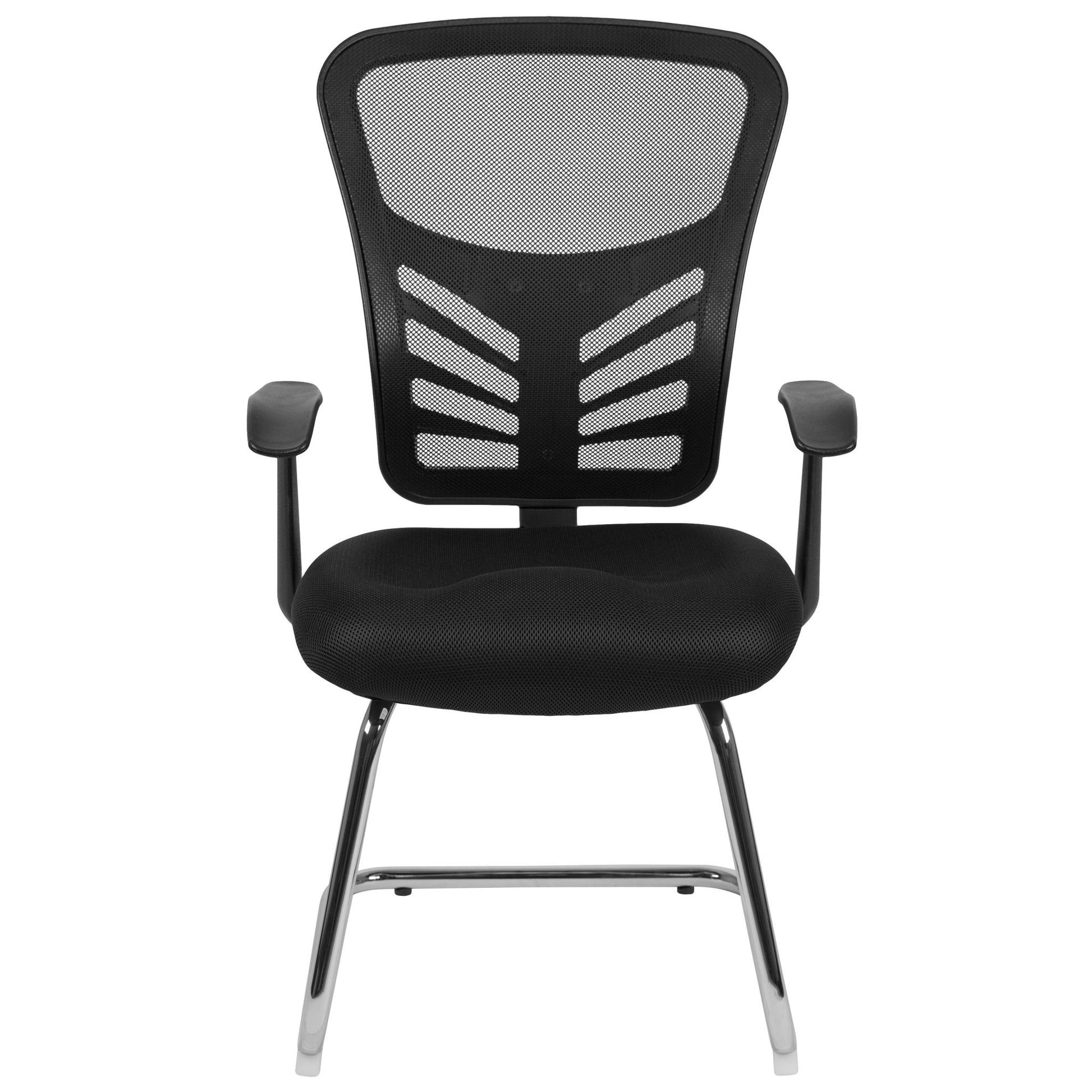 Steve Side Reception Chair with Black Mesh and Chrome Sled Base by Flash Furniture - SchoolOutlet