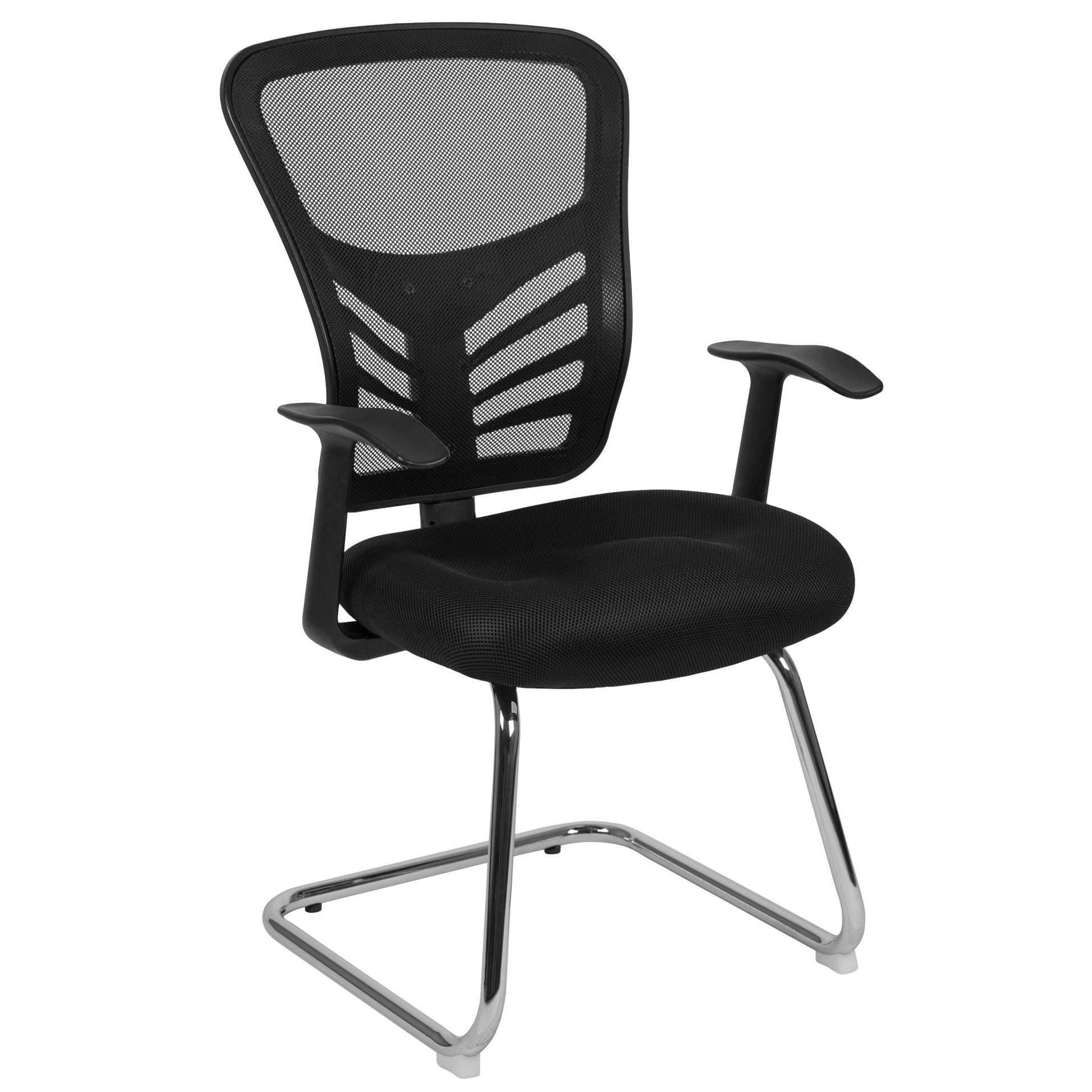 Steve Side Reception Chair with Black Mesh and Chrome Sled Base by Flash Furniture - SchoolOutlet