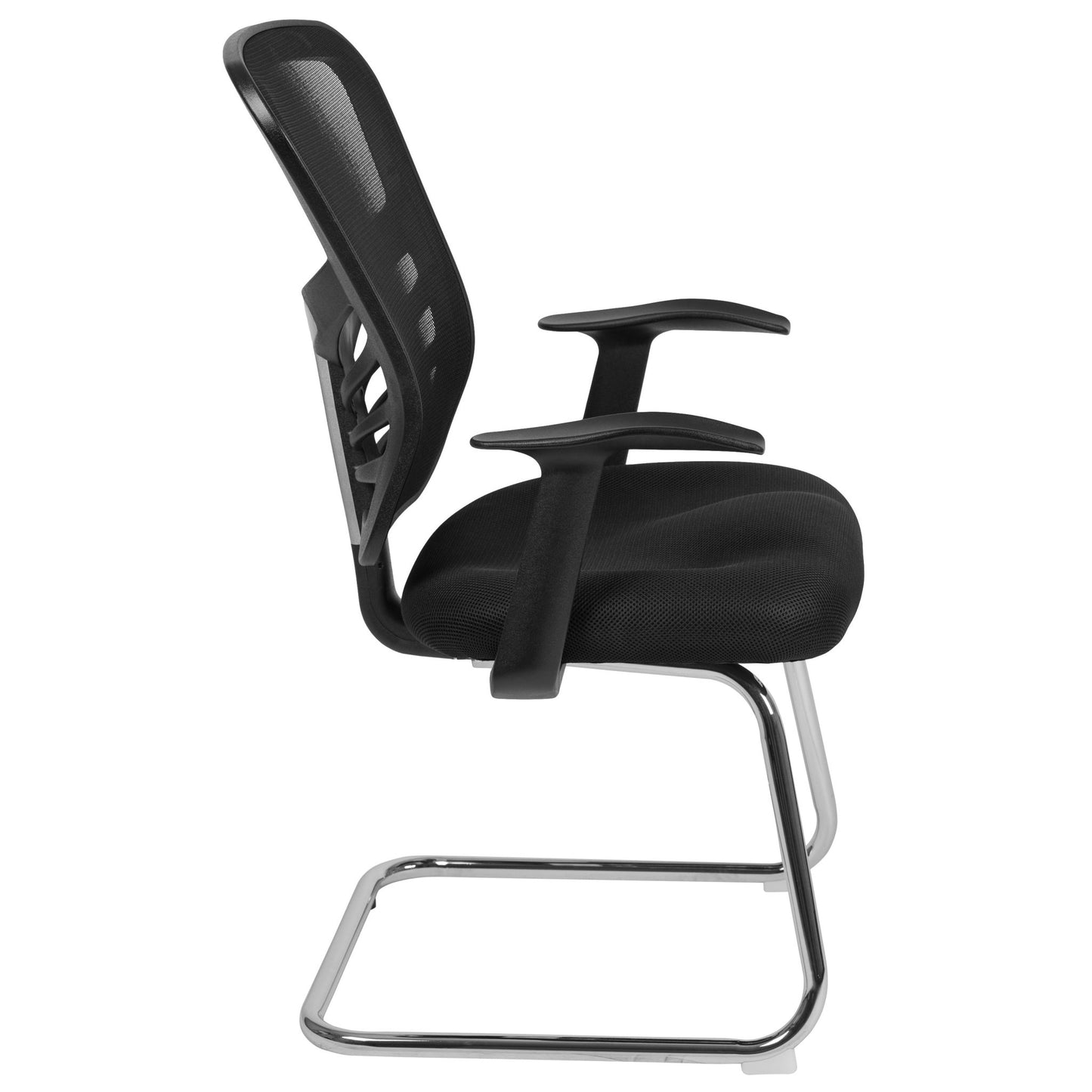 Steve Side Reception Chair with Black Mesh and Chrome Sled Base by Flash Furniture - SchoolOutlet