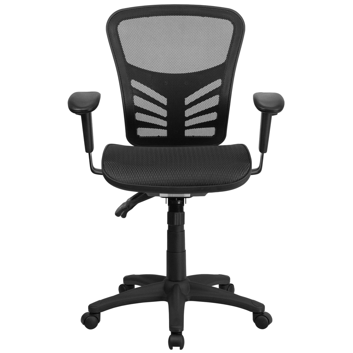 Nicholas Executive Swivel Ergonomic Office Chair with Adjustable Arms and Mid - Back Transparent Black Mesh by Flash Furniture - SchoolOutlet