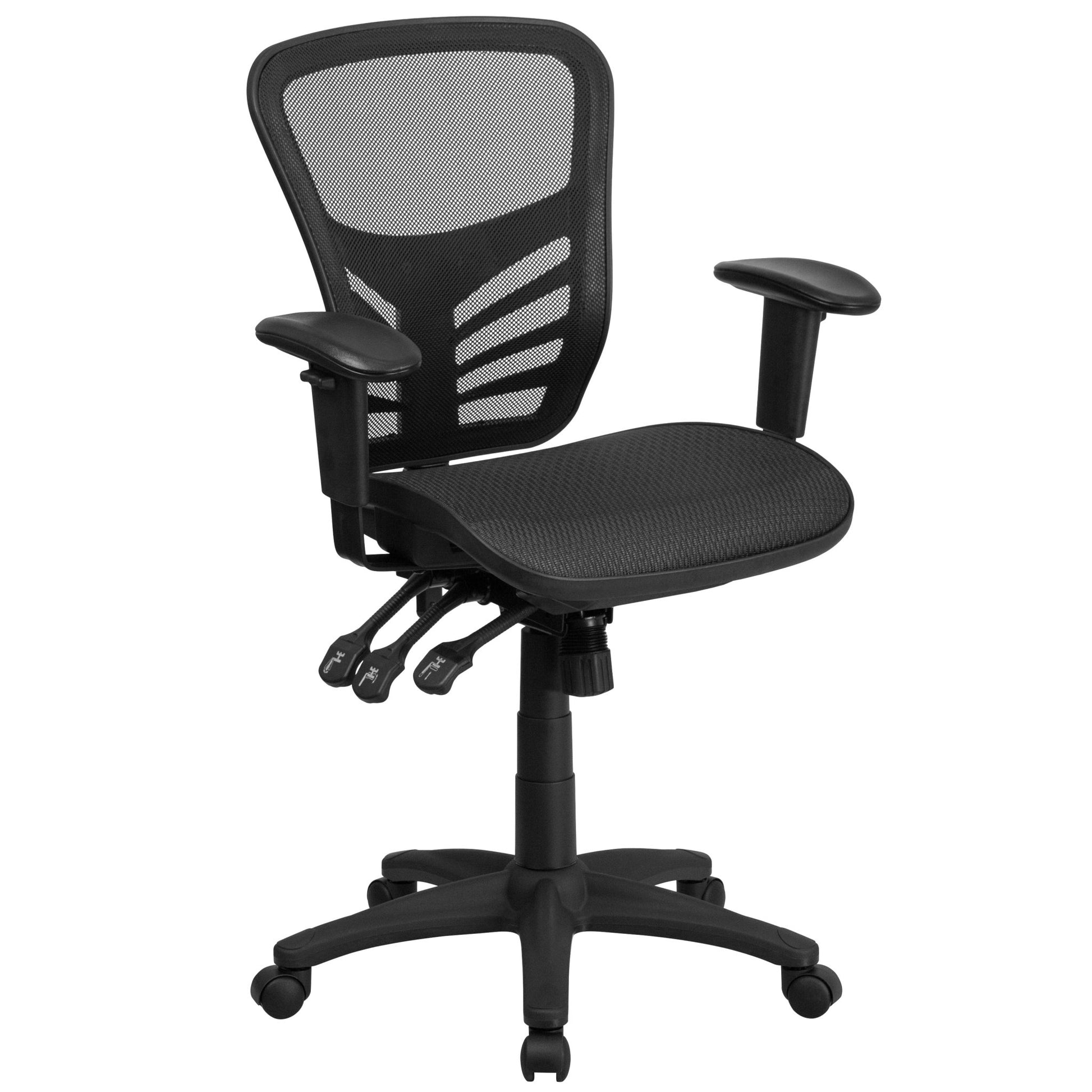 Nicholas Executive Swivel Ergonomic Office Chair with Adjustable Arms and Mid - Back Transparent Black Mesh by Flash Furniture - SchoolOutlet