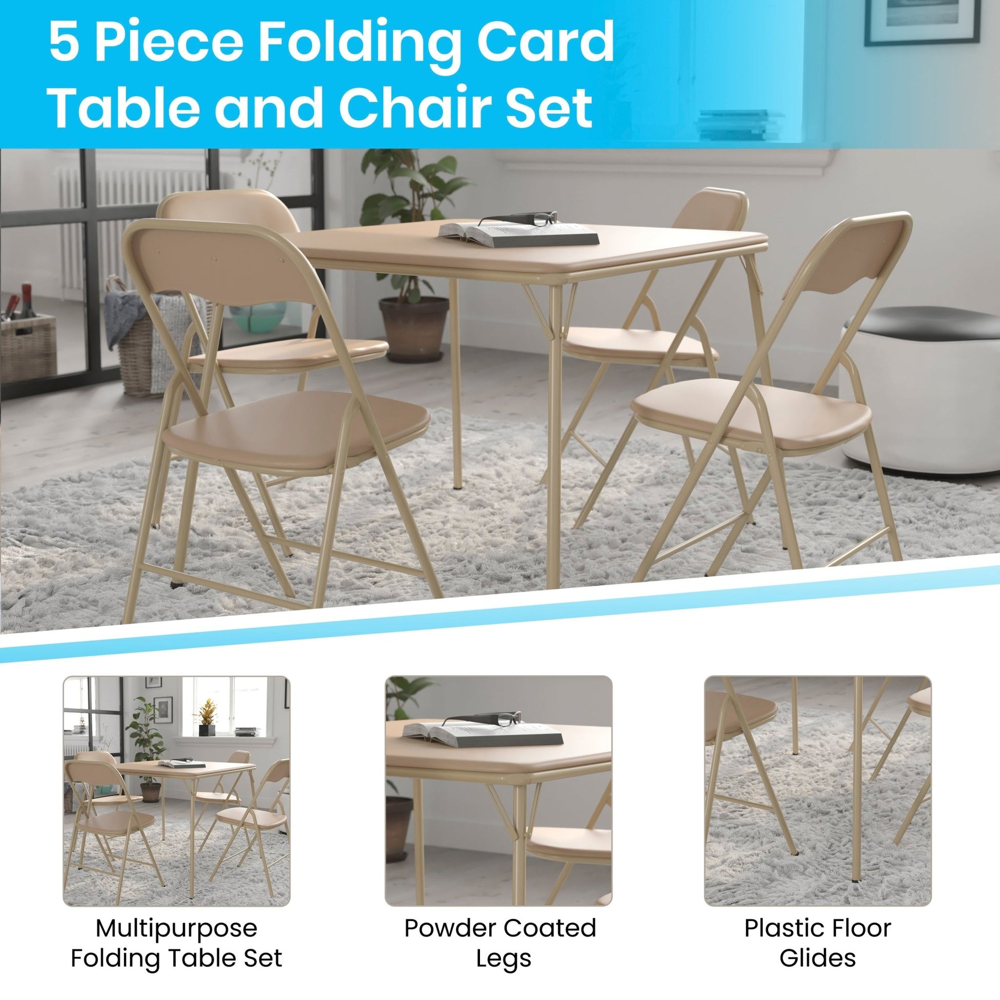 Madison 5 Piece Folding Card Table and Chair Set by Flash Furniture - SchoolOutlet