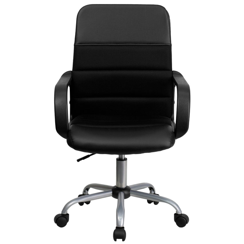 Manor Swivel Task Office Chair with Arms, Mid - Back Black LeatherSoft and Mesh by Flash Furniture - SchoolOutlet