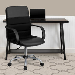 Manor Swivel Task Office Chair with Arms, Mid-Back Black LeatherSoft and Mesh by Flash Furniture