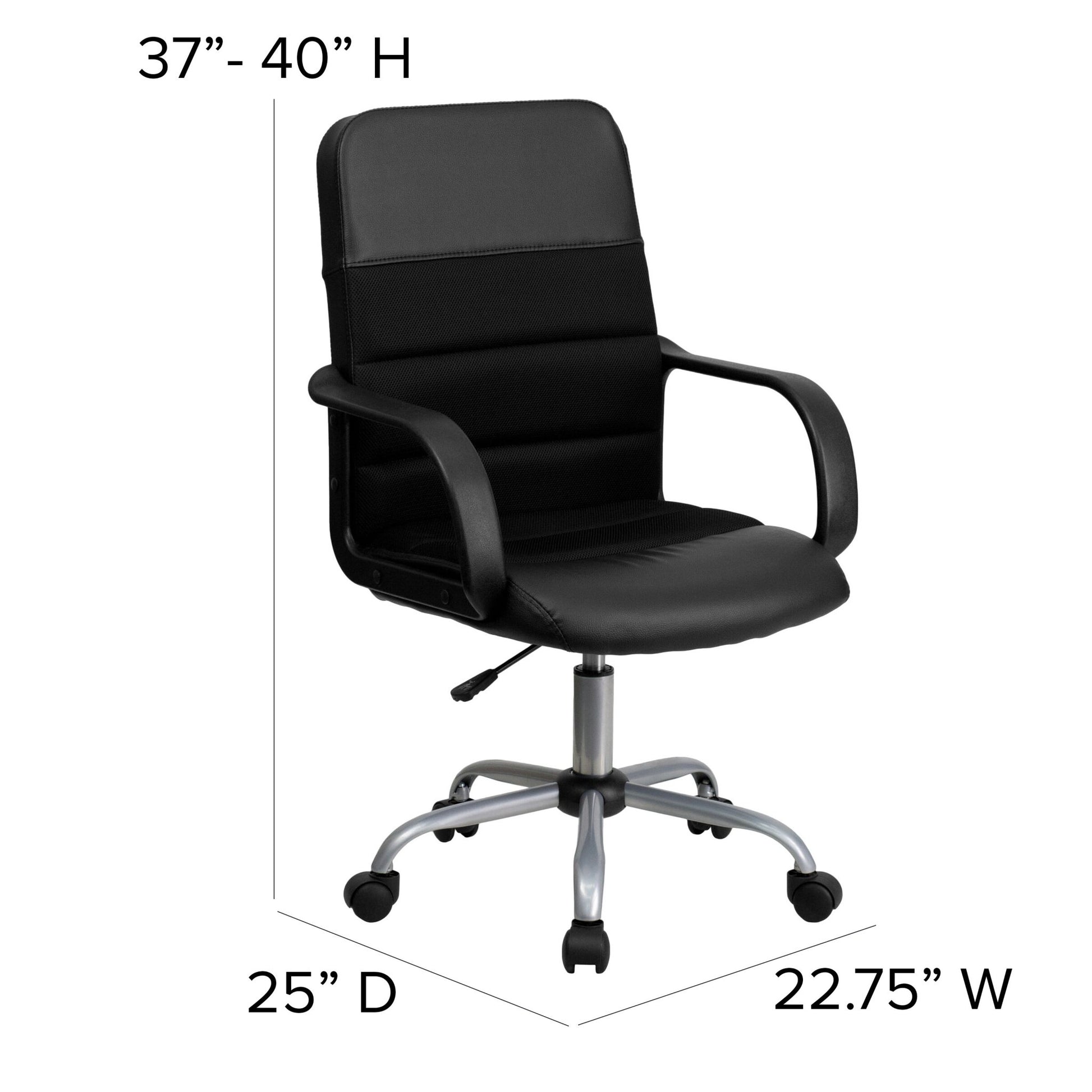 Manor Swivel Task Office Chair with Arms, Mid - Back Black LeatherSoft and Mesh by Flash Furniture - SchoolOutlet