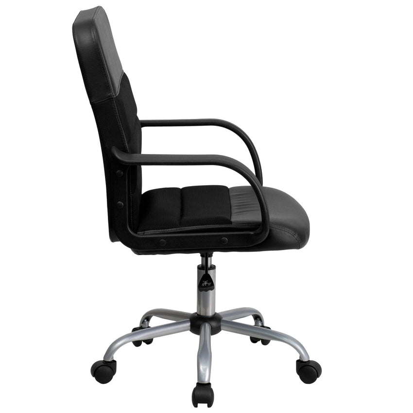 Manor Swivel Task Office Chair with Arms, Mid - Back Black LeatherSoft and Mesh by Flash Furniture - SchoolOutlet