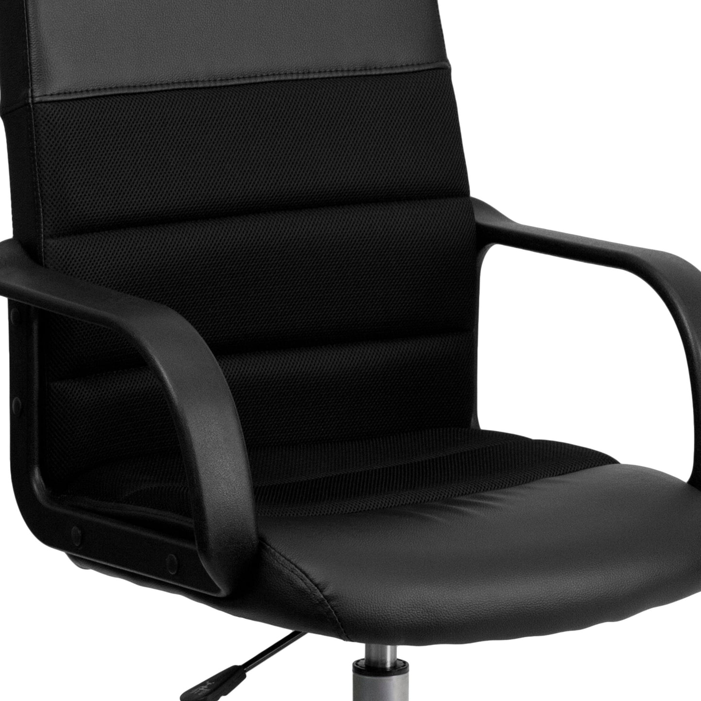 Manor Swivel Task Office Chair with Arms, Mid - Back Black LeatherSoft and Mesh by Flash Furniture - SchoolOutlet