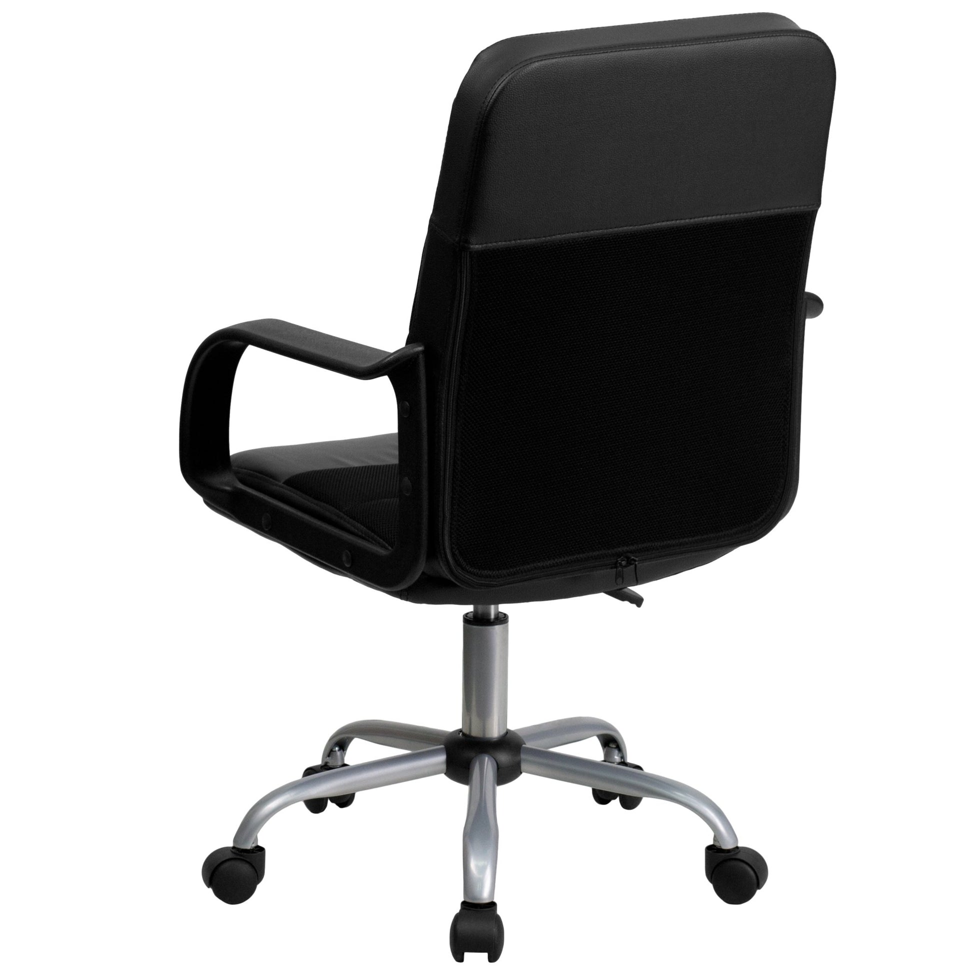 Manor Swivel Task Office Chair with Arms, Mid - Back Black LeatherSoft and Mesh by Flash Furniture - SchoolOutlet