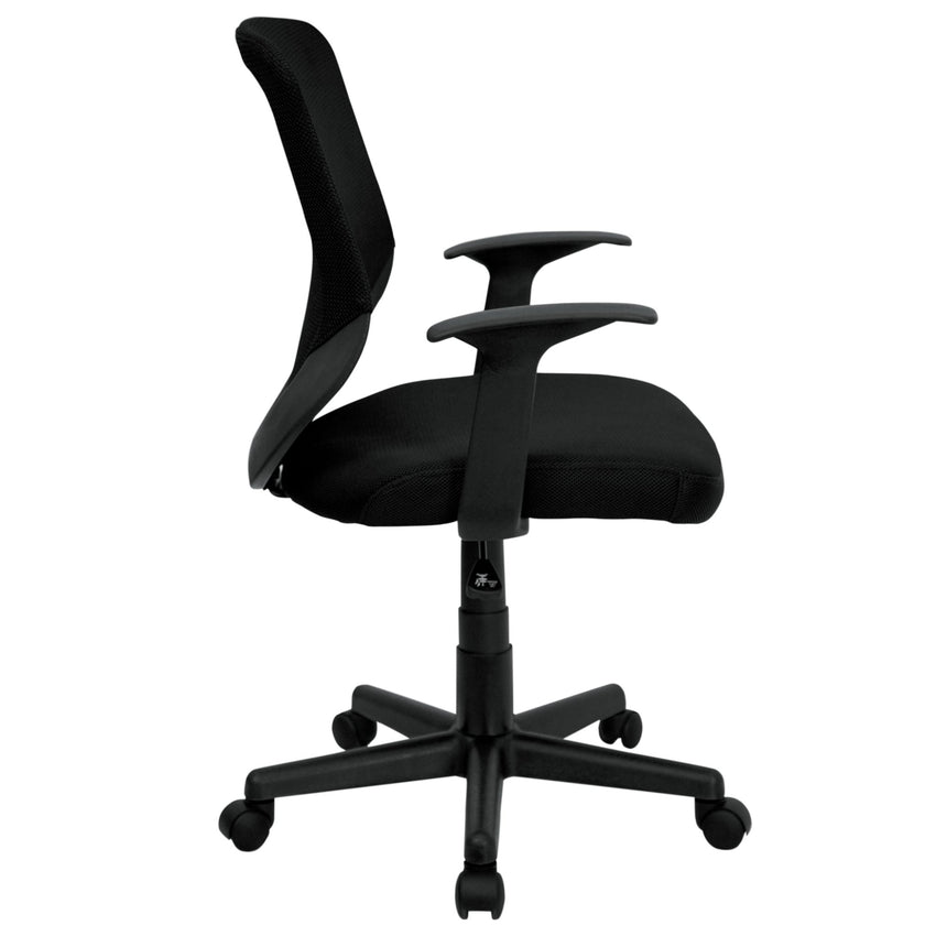 Norris Swivel Task Office Chair with T - Arms, Mid - Back Black Mesh Tapered Back by Flash Furniture - SchoolOutlet