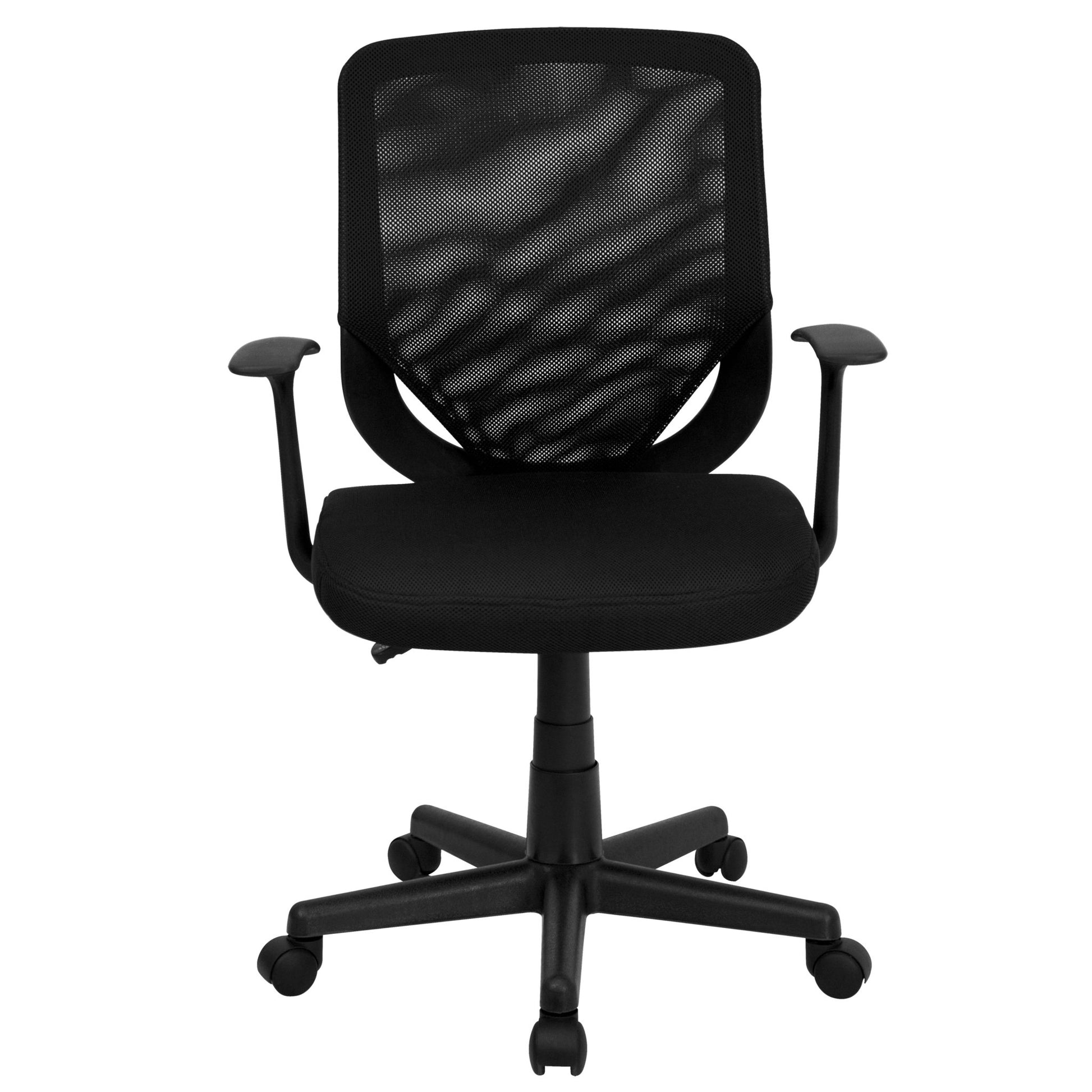 Norris Swivel Task Office Chair with T - Arms, Mid - Back Black Mesh Tapered Back by Flash Furniture - SchoolOutlet