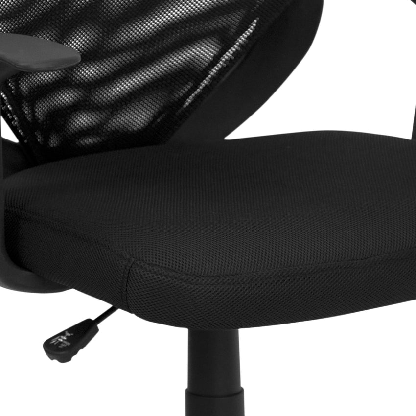 Norris Swivel Task Office Chair with T - Arms, Mid - Back Black Mesh Tapered Back by Flash Furniture - SchoolOutlet