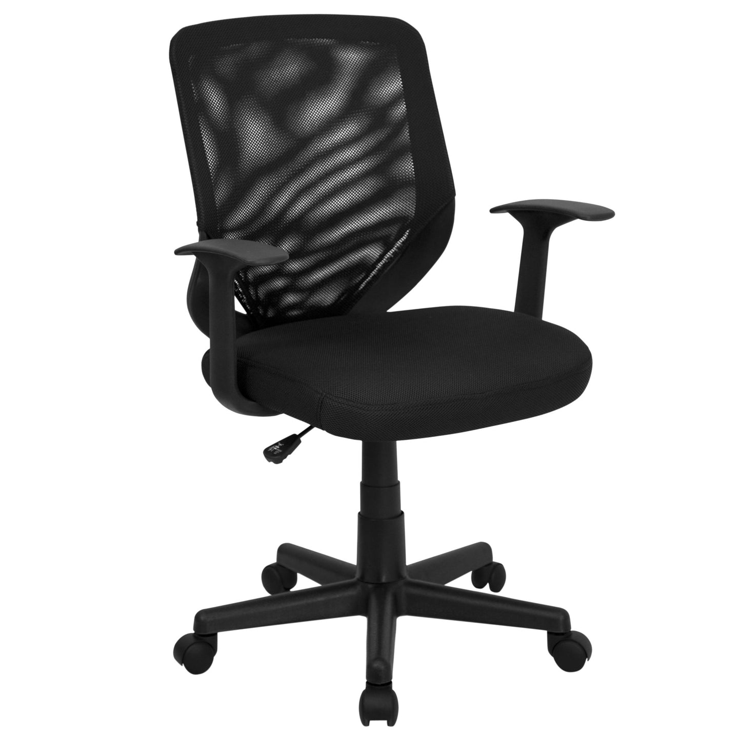 Norris Swivel Task Office Chair with T - Arms, Mid - Back Black Mesh Tapered Back by Flash Furniture - SchoolOutlet