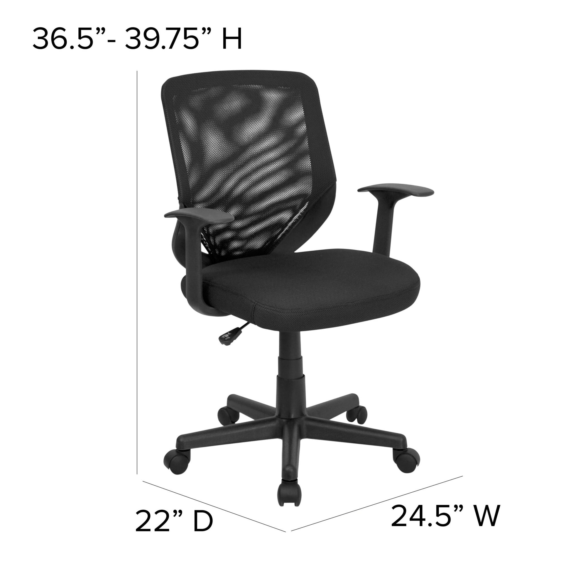 Norris Swivel Task Office Chair with T - Arms, Mid - Back Black Mesh Tapered Back by Flash Furniture - SchoolOutlet