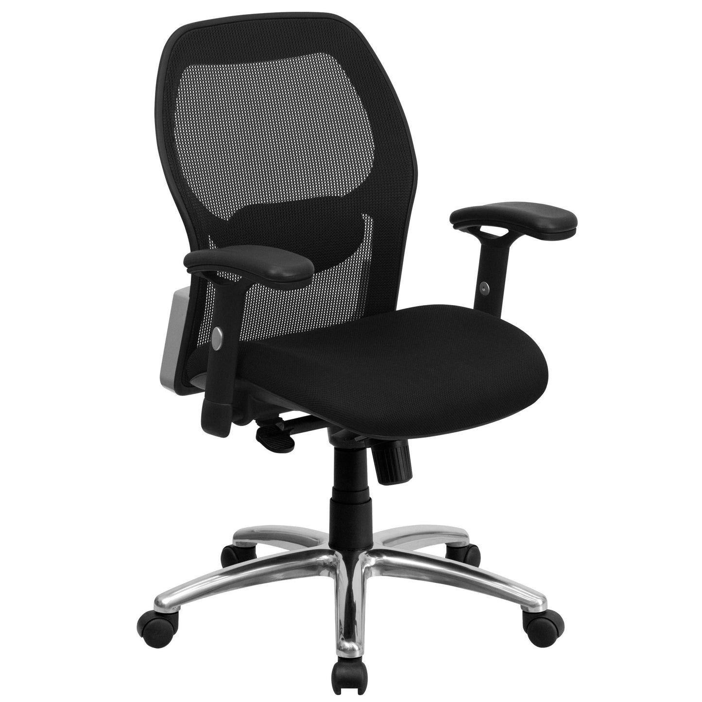 Albert Mid - Back Black Super Mesh Executive Swivel Office Chair, Knee Tilt Control and Adjustable Lumbar & Arms by Flash Furniture - SchoolOutlet