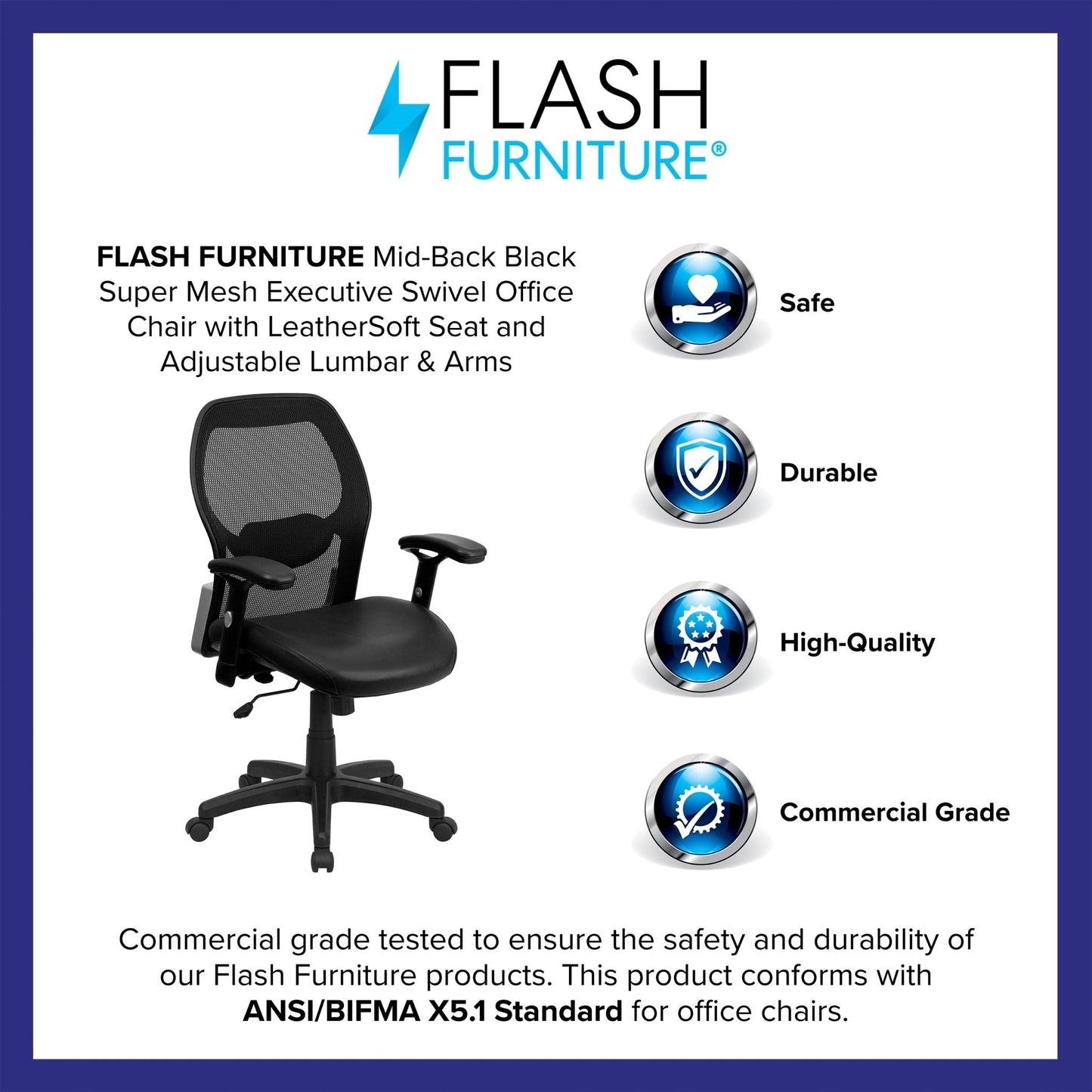 Albert Mid - Back Black Super Mesh Executive Swivel Office Chair with Adjustable Lumbar & Arms by Flash Furniture - SchoolOutlet