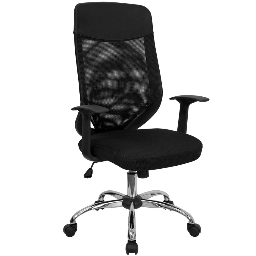 Noreen High Back Black Mesh Executive Swivel Office Chair with Arms by Flash Furniture - SchoolOutlet